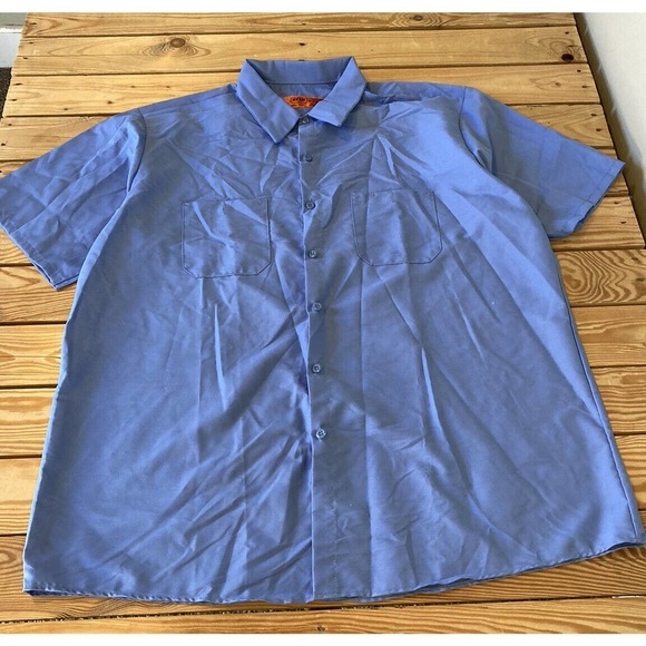 Red Kap Button Up Work Shirt Size 2XL Men’s Blue Short Sleeve - Picture 1 of 5
